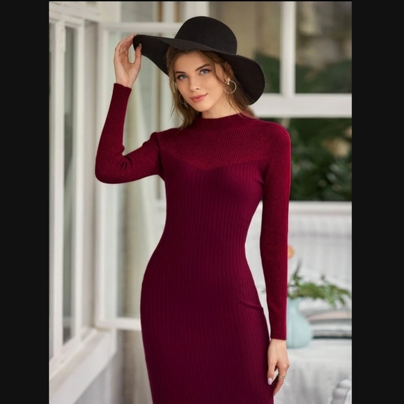 NWT Mock Neck Rig Knit Sweater Dress - Picture 7 of 8